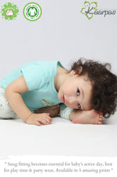 2-Piece Hare and Tortoise print Onesie/Bodysuit Pant Set - (Blue & green)